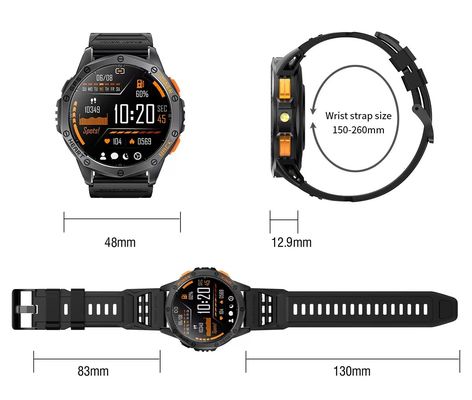 K67 IP68 Waterproof GPS SmartWatch Compass Smart Watch Flashlight 530mah Battery