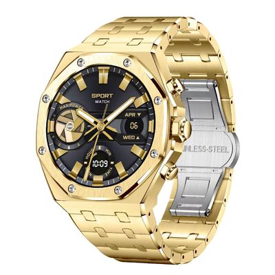 AK68 Gold Stainless Steel Smart Watch 1.43 Inch  Health Monitoring Smartwatch Amoled Screen