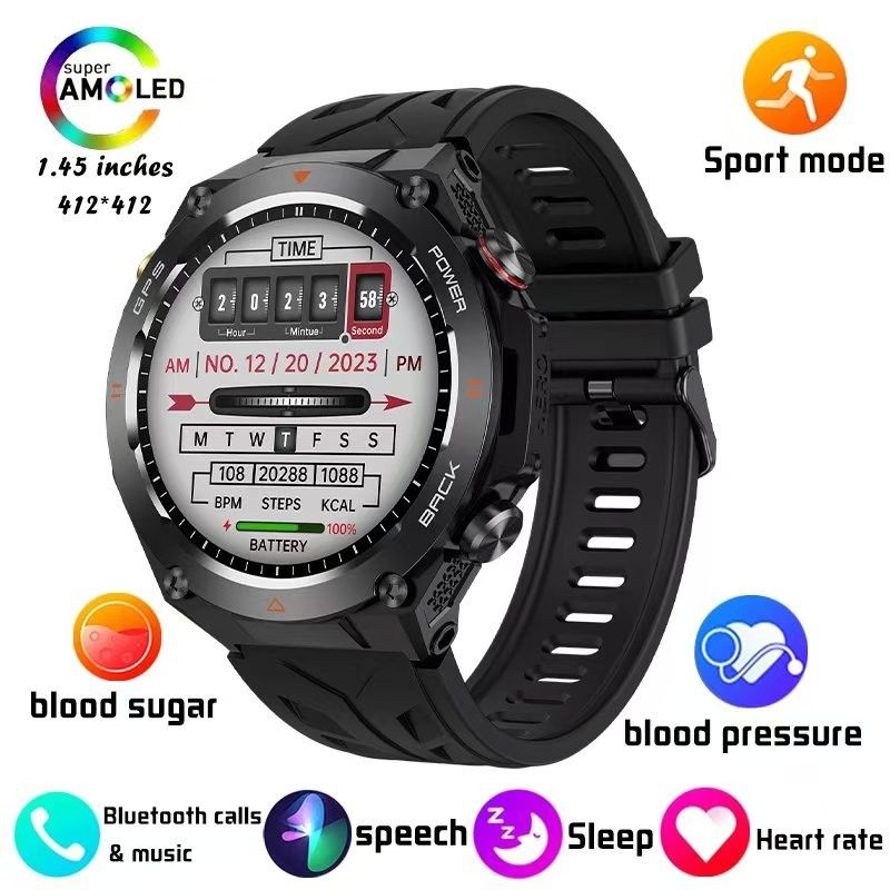 1ATM Waterproof GPS Smart Watch 1.45 Inch Magnetic Charging SmartWatch KC82