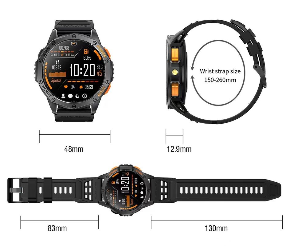 K67 IP68 Waterproof GPS SmartWatch Compass Smart Watch Flashlight 530mah Battery