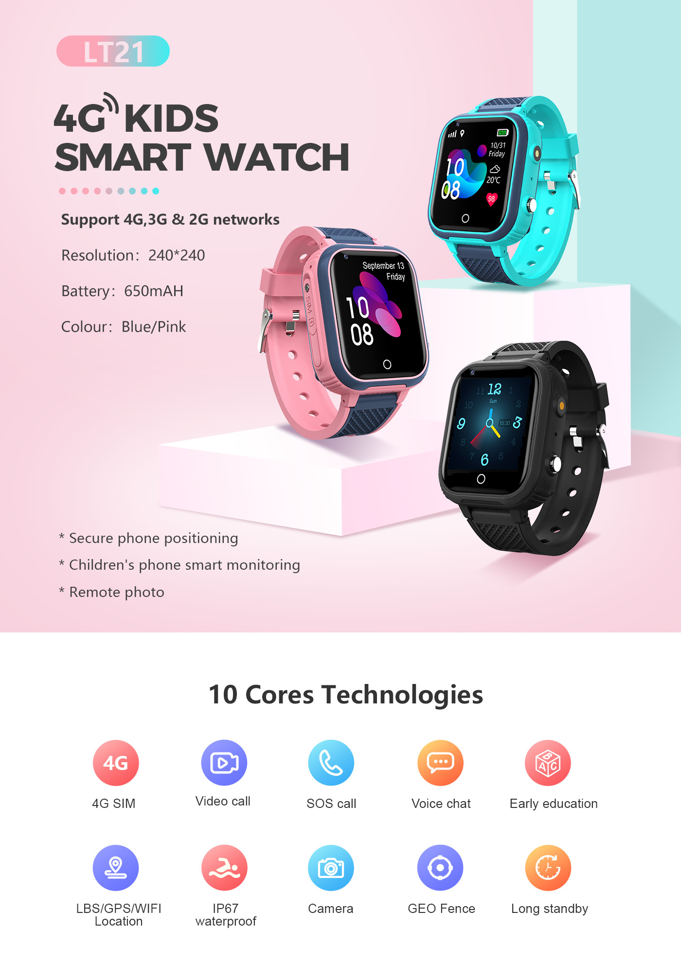 LT21 4G Smart Watch WIFI Video Call SOS Camera Monitor Smartwatch With GPS Location Tracker