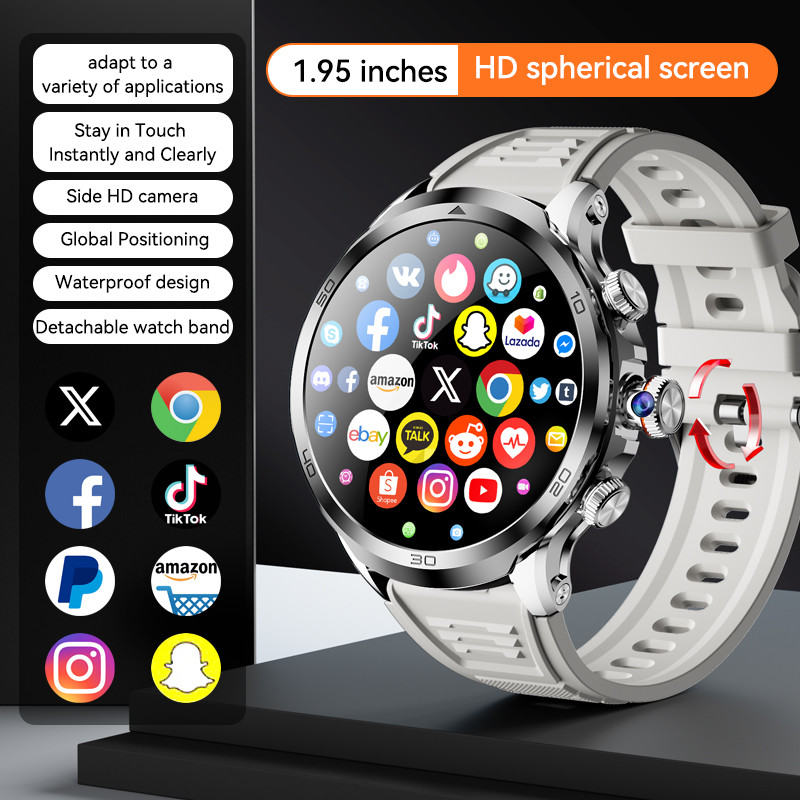 H19 Sim Card Smart Watch 4G Android / Rotating Camera Smart Watch 1.95 Inch AMOLED 1990mAh