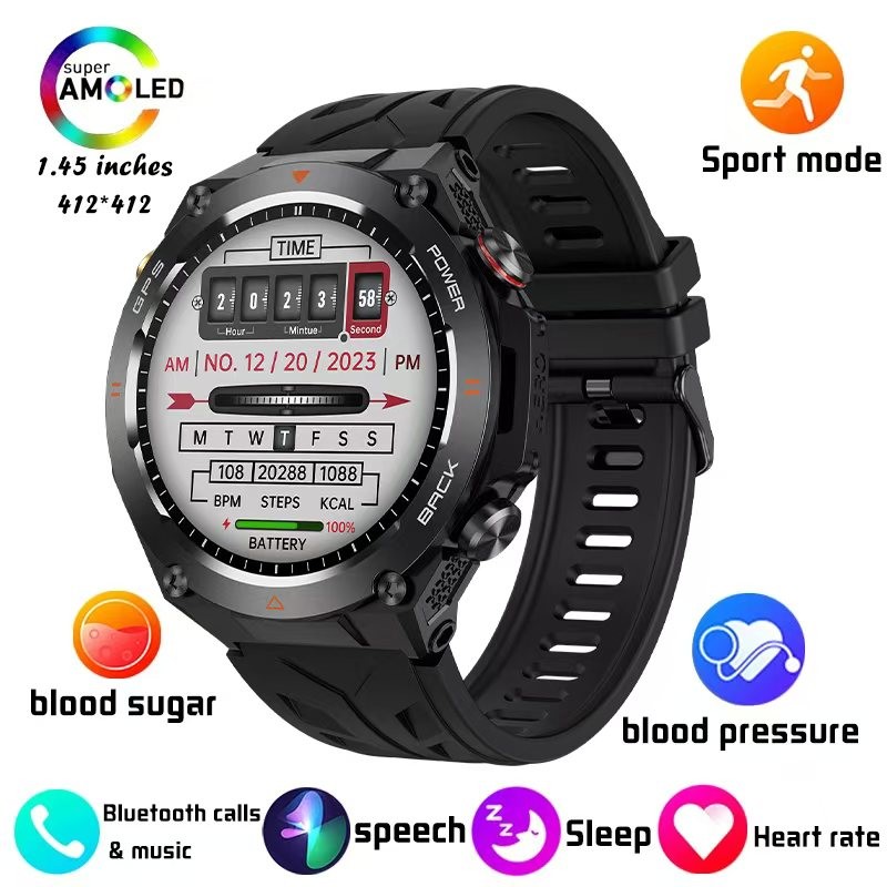 1ATM Waterproof GPS Smart Watch 1.45 Inch Magnetic Charging SmartWatch KC82