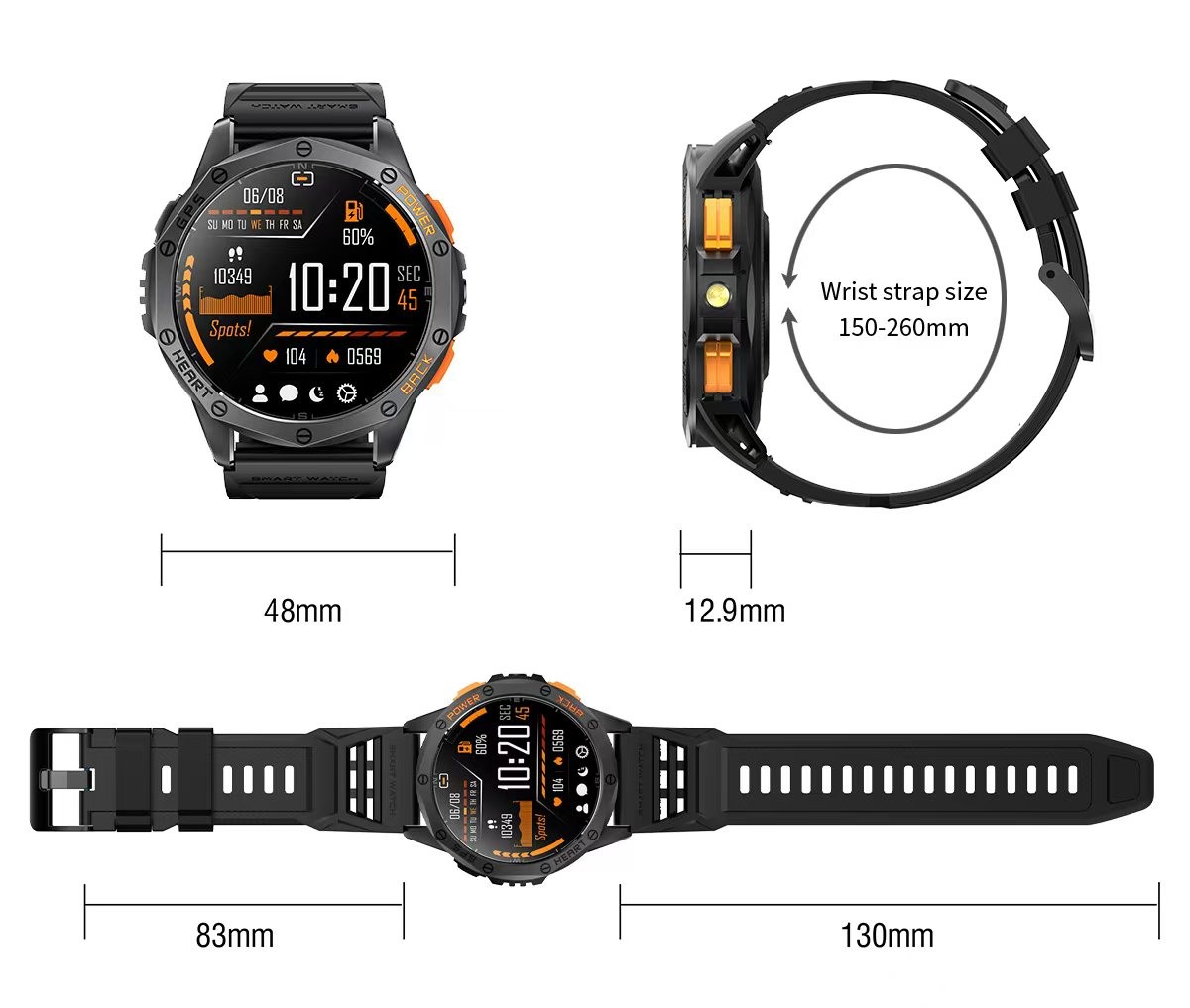 K67 IP68 Waterproof GPS SmartWatch Compass Smart Watch Flashlight 530mah Battery