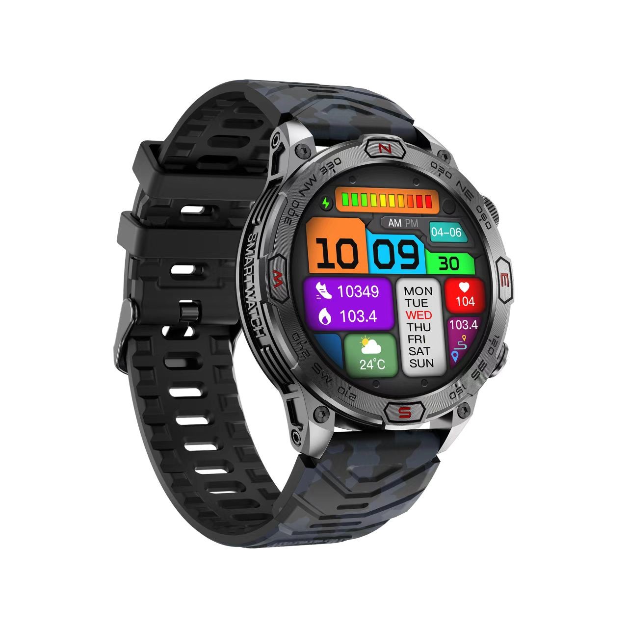 KC86 Men Smart Watch 1.43 Inch HD Large Screen BT Call Flashlight Compass Smart Watch 450mAh