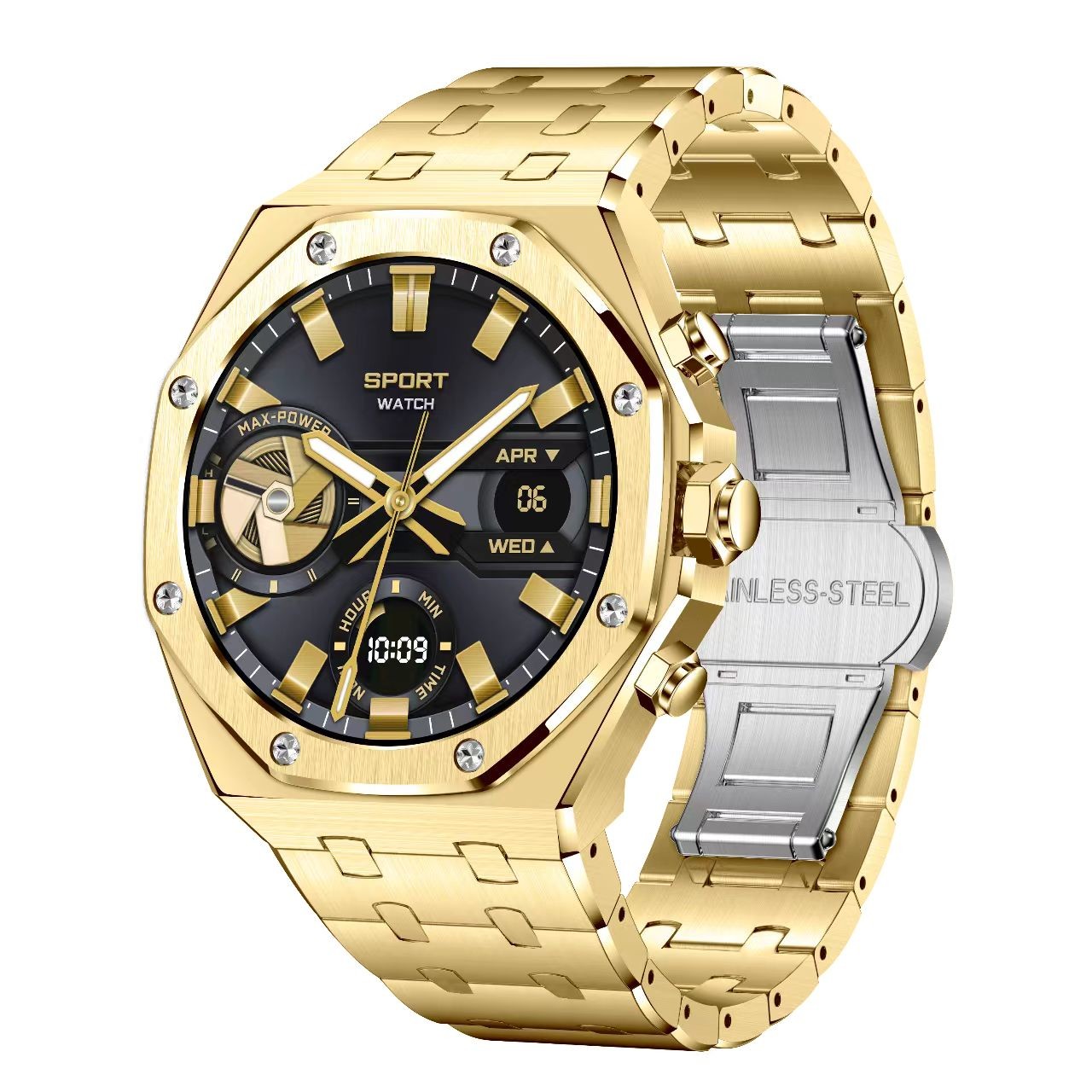 AK68 Gold Stainless Steel Smart Watch 1.43 Inch  Health Monitoring Smartwatch Amoled Screen